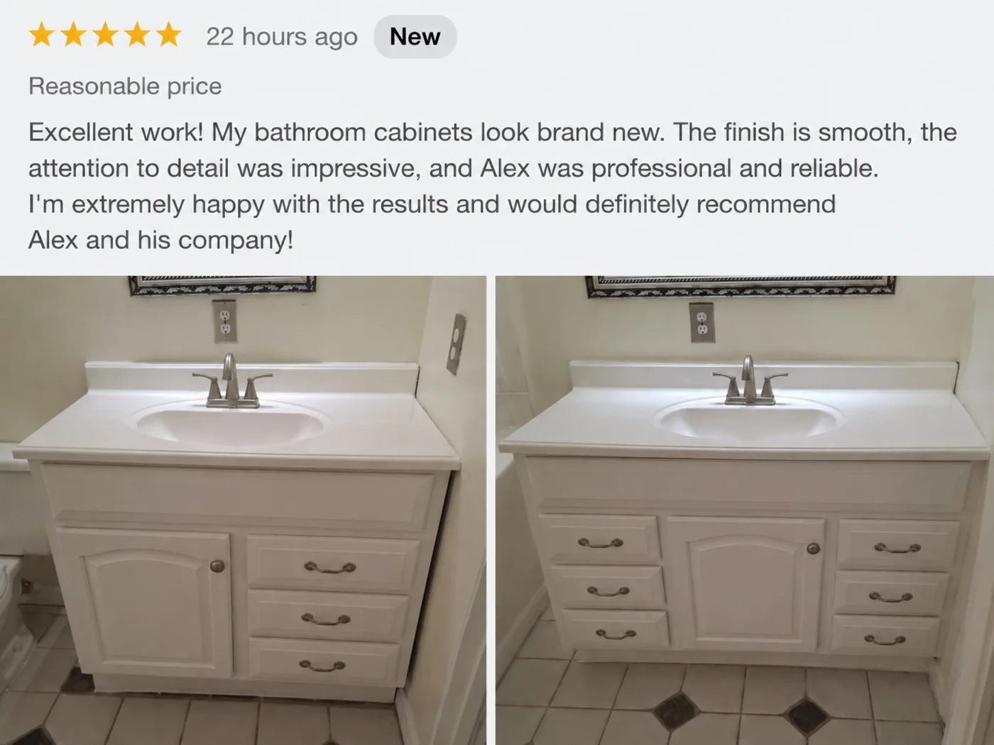 White refinished bathroom vanity in Naples
