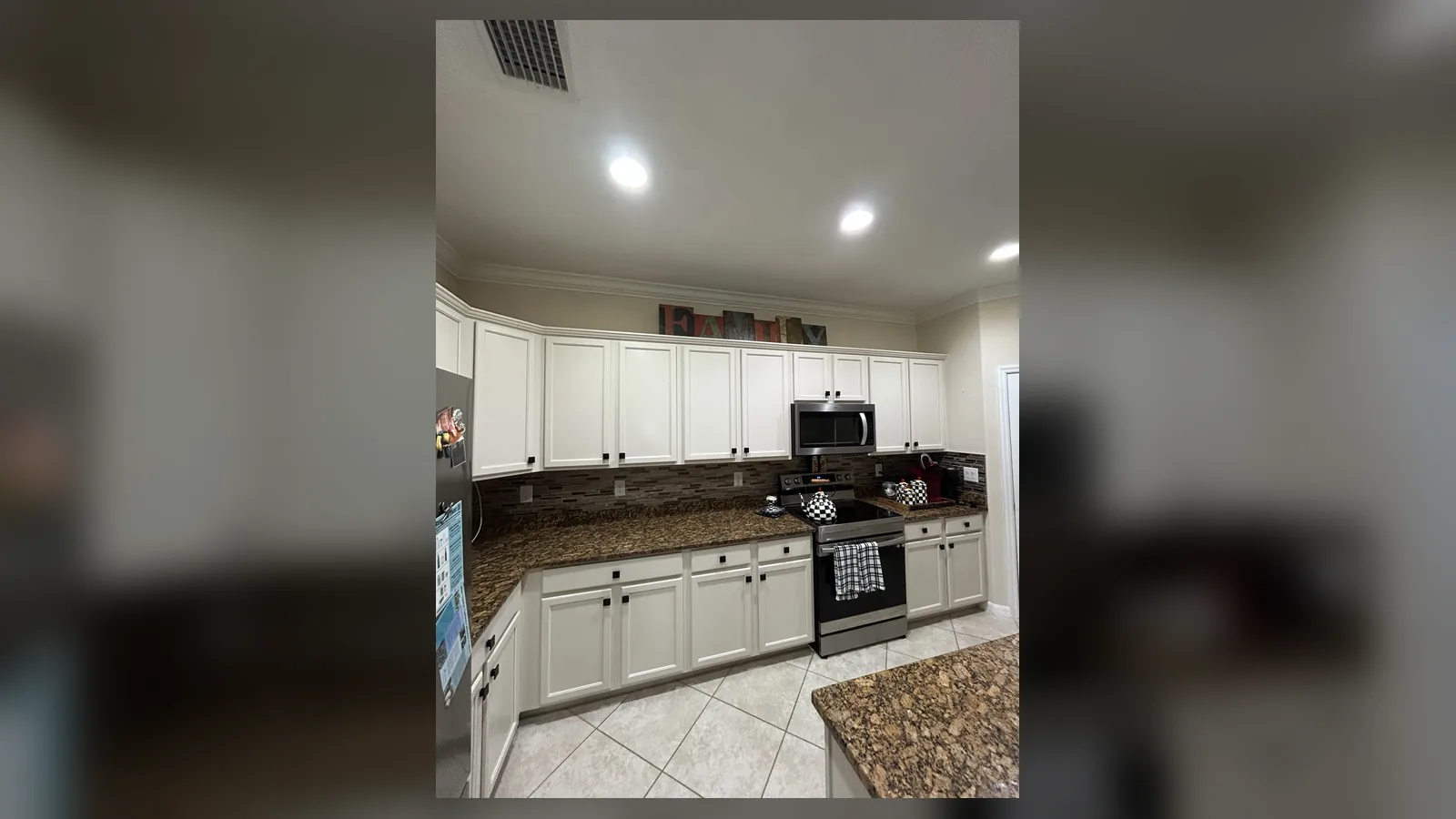 Before and after Natural Linen cabinet refinishing project in Reflection Lakes Naples