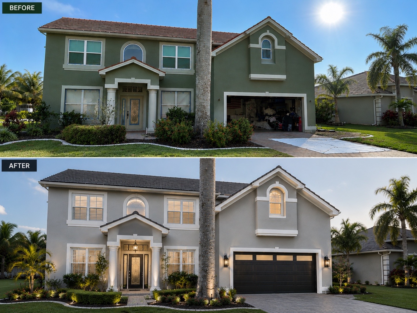 Exterior before and after - gray repaint