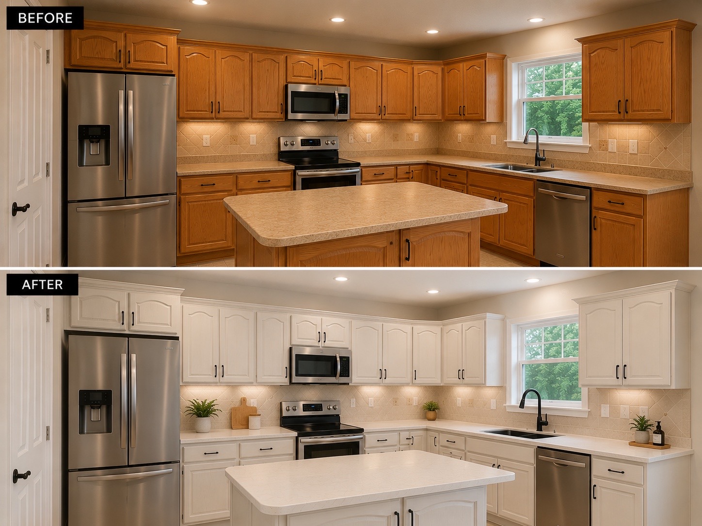 Kitchen cabinet before and after - white cabinet refinishing